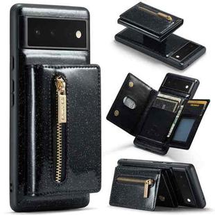 For Google Pixel 6 DG.MING M3 Series Glitter Powder Card Bag Leather Case(Black)