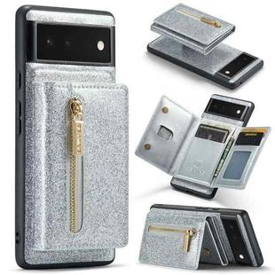 For Google Pixel 6 DG.MING M3 Series Glitter Powder Card Bag Leather Case(Silver)