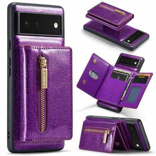 For Google Pixel 6 DG.MING M3 Series Glitter Powder Card Bag Leather Case(Dark Purple)