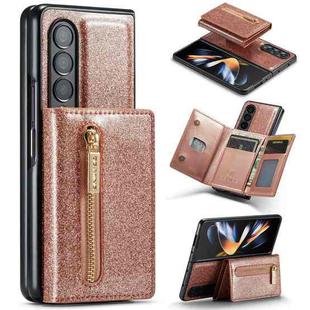 For Samsung Galaxy Z Fold3 5G DG.MING M3 Series Glitter Powder Card Bag Leather Case(Rose Gold)