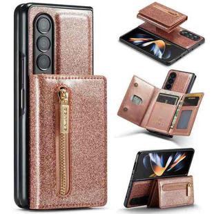 For Samsung Galaxy Z Fold4 5G DG.MING M3 Series Glitter Powder Card Bag Leather Case(Rose Gold)