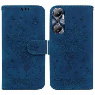 For Infinix Hot 20 Butterfly Rose Embossed Leather Phone Case(Blue)