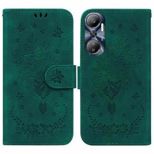 For Infinix Hot 20 Butterfly Rose Embossed Leather Phone Case(Green)
