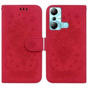 For Infinix Hot 20i Butterfly Rose Embossed Leather Phone Case(Red)