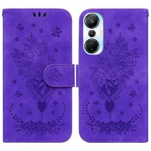 For Infinix Hot 20s Butterfly Rose Embossed Leather Phone Case(Purple)