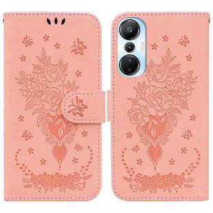 For Infinix Hot 20s Butterfly Rose Embossed Leather Phone Case(Pink)