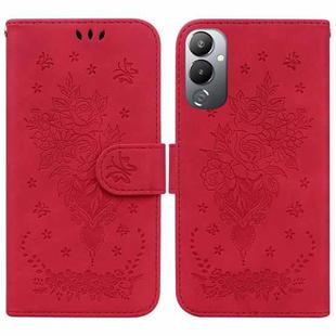 For Tecno Pova 4 Butterfly Rose Embossed Leather Phone Case(Red)