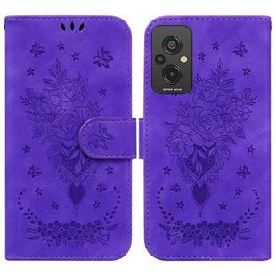 For Xiaomi Redmi 11 Prime 4G Butterfly Rose Embossed Leather Phone Case(Purple)