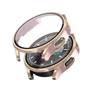 For Samsung Galaxy Watch 4 40 / 44mm Electroplating Two-color PC+Tempered Film Watch Protective Case(Pink+Rose Gold)