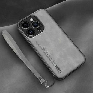 For iPhone 13 Pro Lamba Skin Feel Leather Back Phone Case with Strap(Space Grey)