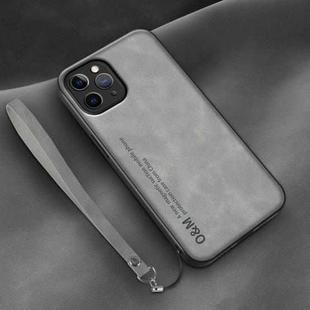 For iPhone 11 Pro Lamba Skin Feel Leather Back Phone Case with Strap(Space Grey)