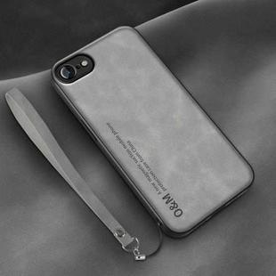 For iPhone SE 2022 / SE 2020 / 7 / 8 Lamba Skin Feel Leather Back Phone Case with Strap(Space Grey)