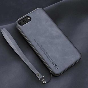 For iPhone 7 Plus / 8 Plus Lamba Skin Feel Leather Back Phone Case with Strap(Blue)