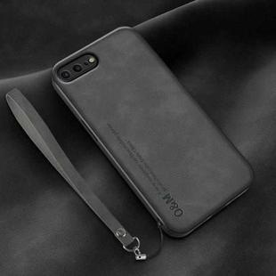 For iPhone 7 Plus / 8 Plus Lamba Skin Feel Leather Back Phone Case with Strap(Dark Grey)