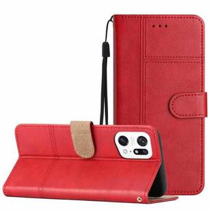 For OPPO Find X5 Pro Business Style Cowhide Texture Leather Phone Case(Red)