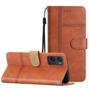 For OPPO A96 Business Style Cowhide Texture Leather Phone Case(Brown)