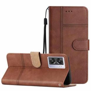 For OPPO A77 5G Business Style Cowhide Texture Leather Phone Case(Coffee)