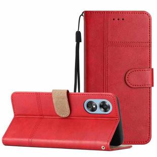 For OPPO A17 Business Style Cowhide Texture Leather Phone Case(Red)