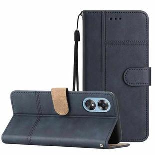 For OPPO A17 Business Style Cowhide Texture Leather Phone Case(Blue)