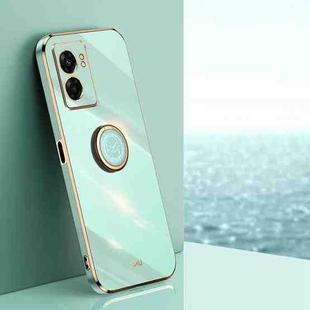 For OPPO A57 XINLI Straight Edge 6D Electroplate TPU Phone Case with Ring Holder(Mint Green)