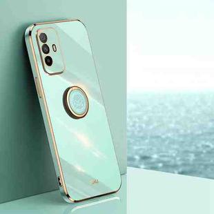 For OPPO A95 5G XINLI Straight Edge 6D Electroplate TPU Phone Case with Ring Holder(Mint Green)
