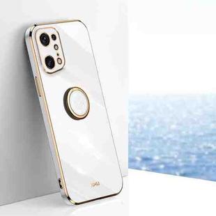 For OPPO Find X5 Pro XINLI Straight Edge 6D Electroplate TPU Phone Case with Ring Holder(White)