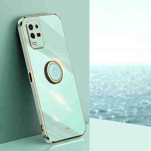 For OPPO K9x XINLI Straight Edge 6D Electroplate TPU Phone Case with Ring Holder(Mint Green)