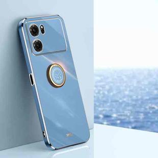 For OPPO K10 XINLI Straight Edge 6D Electroplate TPU Phone Case with Ring Holder(Celestial Blue)