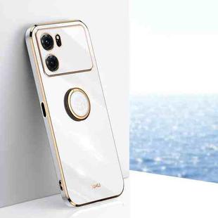 For OPPO K10 XINLI Straight Edge 6D Electroplate TPU Phone Case with Ring Holder(White)