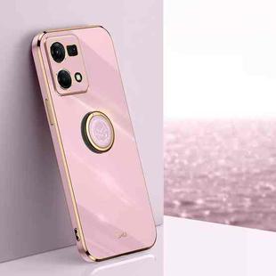 For OPPO Reno7 4G Global XINLI Straight Edge 6D Electroplate TPU Phone Case with Ring Holder(Cherry Purple)