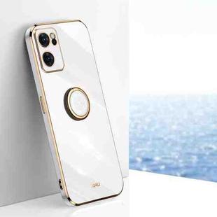 For OPPO Reno7 Global XINLI Straight Edge 6D Electroplate TPU Phone Case with Ring Holder(White)