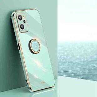 For Realme 9i XINLI Straight Edge 6D Electroplate TPU Phone Case with Ring Holder(Mint Green)