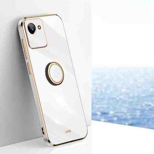 For Realme C30 XINLI Straight Edge 6D Electroplate TPU Phone Case with Ring Holder(White)