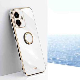 For vivo Y77 5G Global XINLI Straight Edge 6D Electroplate TPU Phone Case with Ring Holder(White)