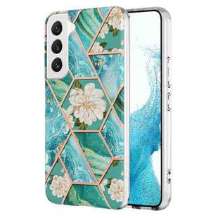 For Samsung Galaxy S23 5G Splicing Marble Flower IMD TPU Phone Case(Blue Flower)