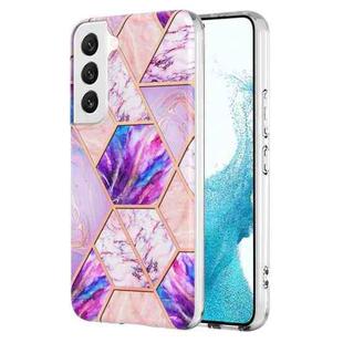 For Samsung Galaxy S23 5G Electroplating IMD Splicing Dual-side Marble TPU Phone Case(Light Purple)