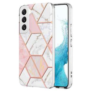 For Samsung Galaxy S23 5G Electroplating IMD Splicing Dual-side Marble TPU Phone Case(Pink White)