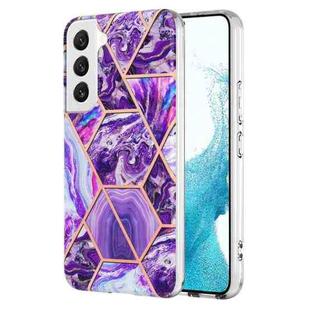 For Samsung Galaxy S23+ 5G Electroplating IMD Splicing Dual-side Marble TPU Phone Case(Dark Purple)