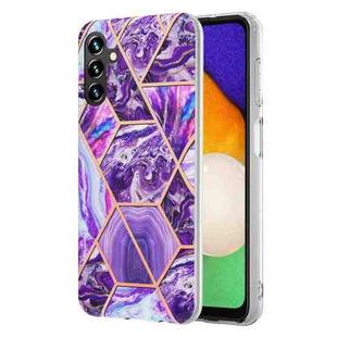 For Samsung Galaxy A14 5G Electroplating IMD Splicing Dual-side Marble TPU Phone Case(Dark Purple)