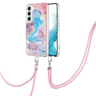 For Samsung Galaxy S23 5G Electroplating IMD TPU Phone Case with Lanyard(Blue Marble)