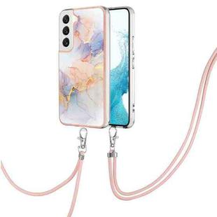 For Samsung Galaxy S23+ 5G Electroplating IMD TPU Phone Case with Lanyard(White Marble)