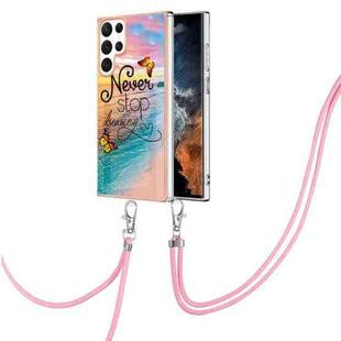 For Samsung Galaxy S23 Ultra 5G Electroplating IMD TPU Phone Case with Lanyard(Dream Butterfly)