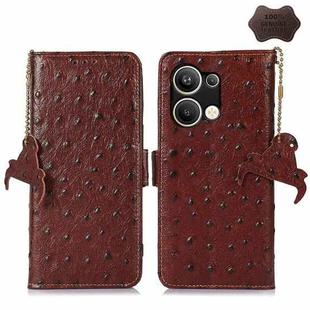 For OPPO Reno9 Pro+ Ostrich Pattern Genuine Leather RFID Phone Case(Coffee)