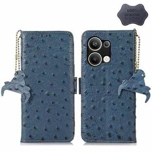 For OPPO Reno9 Pro+ Ostrich Pattern Genuine Leather RFID Phone Case(Blue)