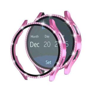 For Samsung Galaxy Watch4 44mm Single Row Diamond Electroplated PC+Tempered Film Watch Case(Pink)