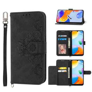 For Xiaomi 13 Skin-feel Flowers Embossed Wallet Leather Phone Case(Black)