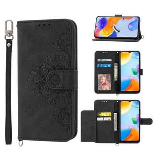 For Xiaomi 13 Pro Skin-feel Flowers Embossed Wallet Leather Phone Case(Black)