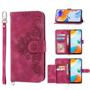 For Realme 10 4G Skin-feel Flowers Embossed Wallet Leather Phone Case(Wine Red)