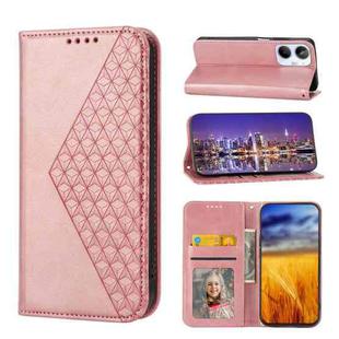 For Realme 10 4G Cubic Grid Calf Texture Magnetic Leather Phone Case(Rose Gold)
