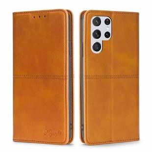 For Samsung Galaxy S23 Ultra 5G Cow Texture Magnetic Horizontal Flip Leather Phone Case(Light Brown)